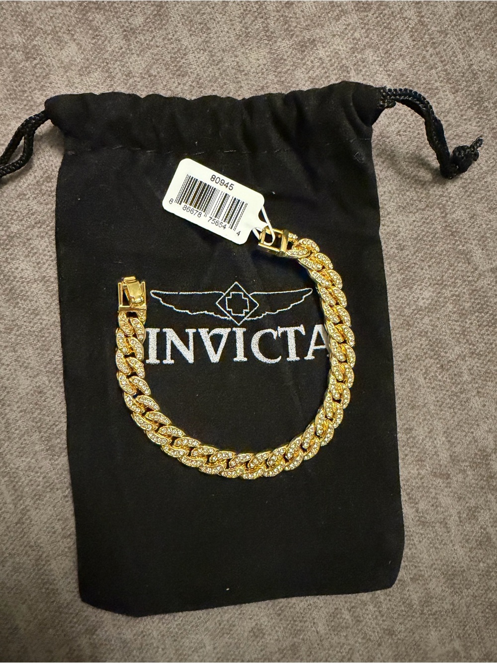 Invicta Gold Tone Paved Cuban Link Bracelet